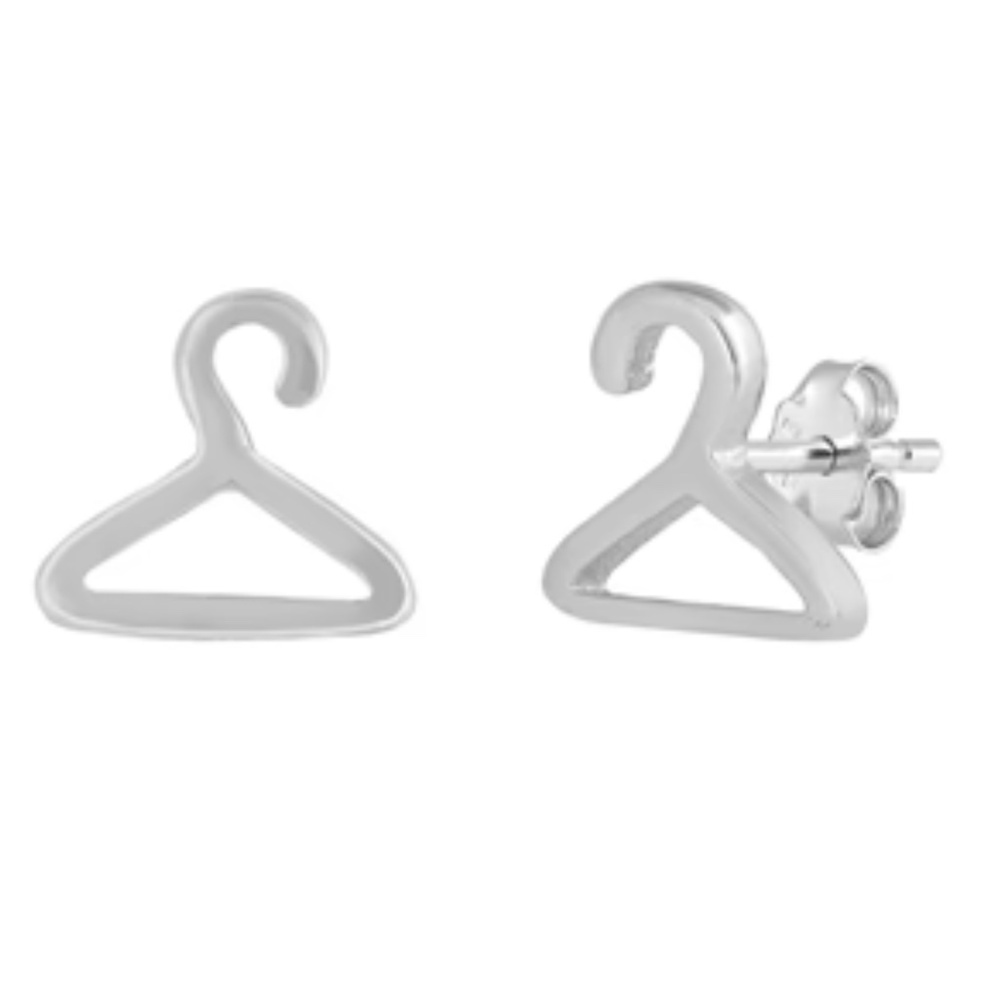 Clothes Hanger Sterling Silver Stud Earrings
